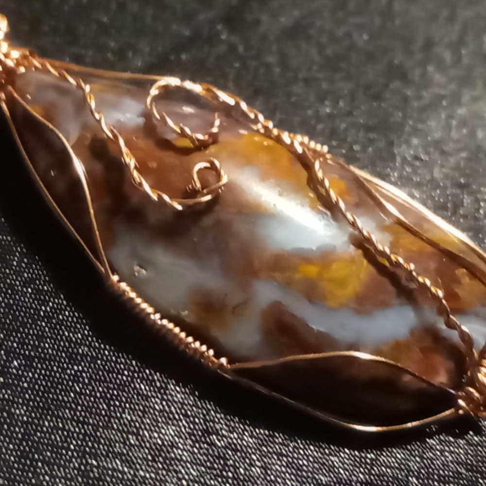 Chatoyant golden pietersite stone genuine copper wrap pendant necklace 26 in. - Picture 2 of 5